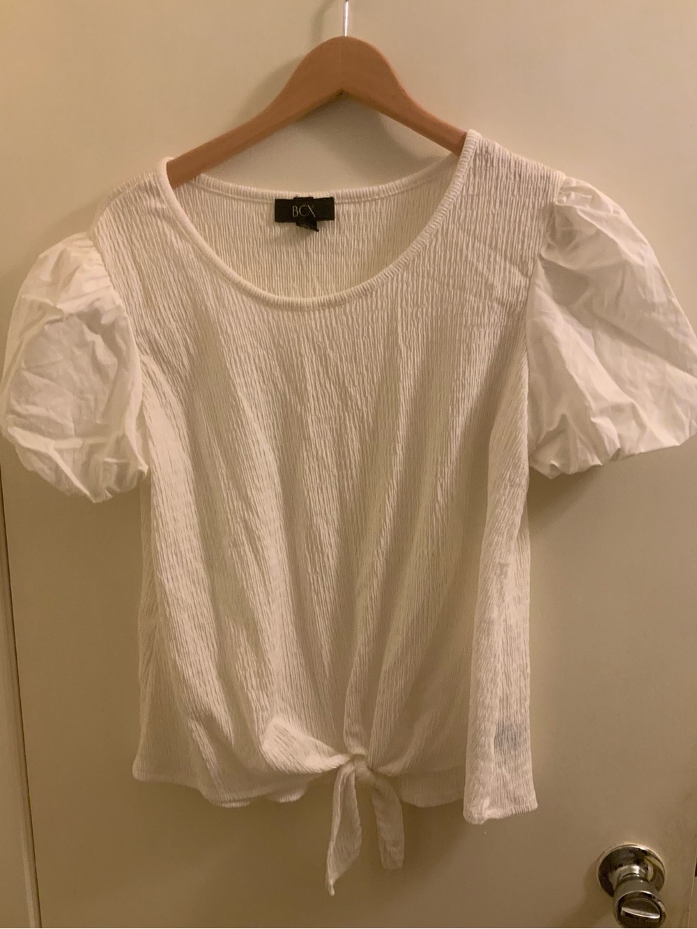 BCX White Tie-Front Puff Sleeve Blouse